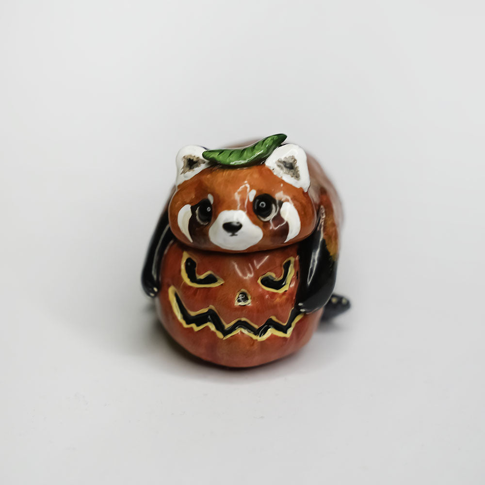 Red panda with pumpkin