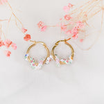 White snakes with colorful flowers mini hoop earrings