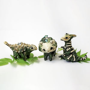 Parasaurolophus with labradorite fossil figurine