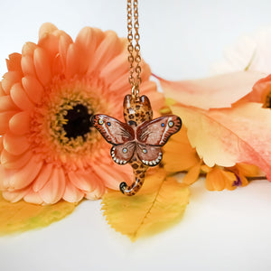 Bengal cat with moth wings pendant