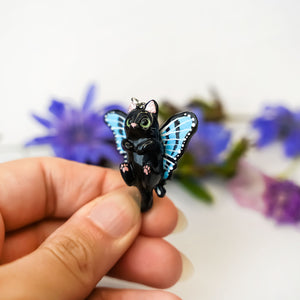 Black cat with butterfly wings pendant