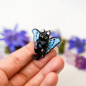 Black cat with butterfly wings pendant