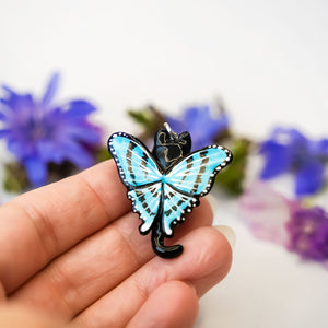 Black cat with butterfly wings pendant