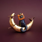 Black cat on the Moon figurine