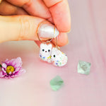 White cats with colorful flowers earrings
