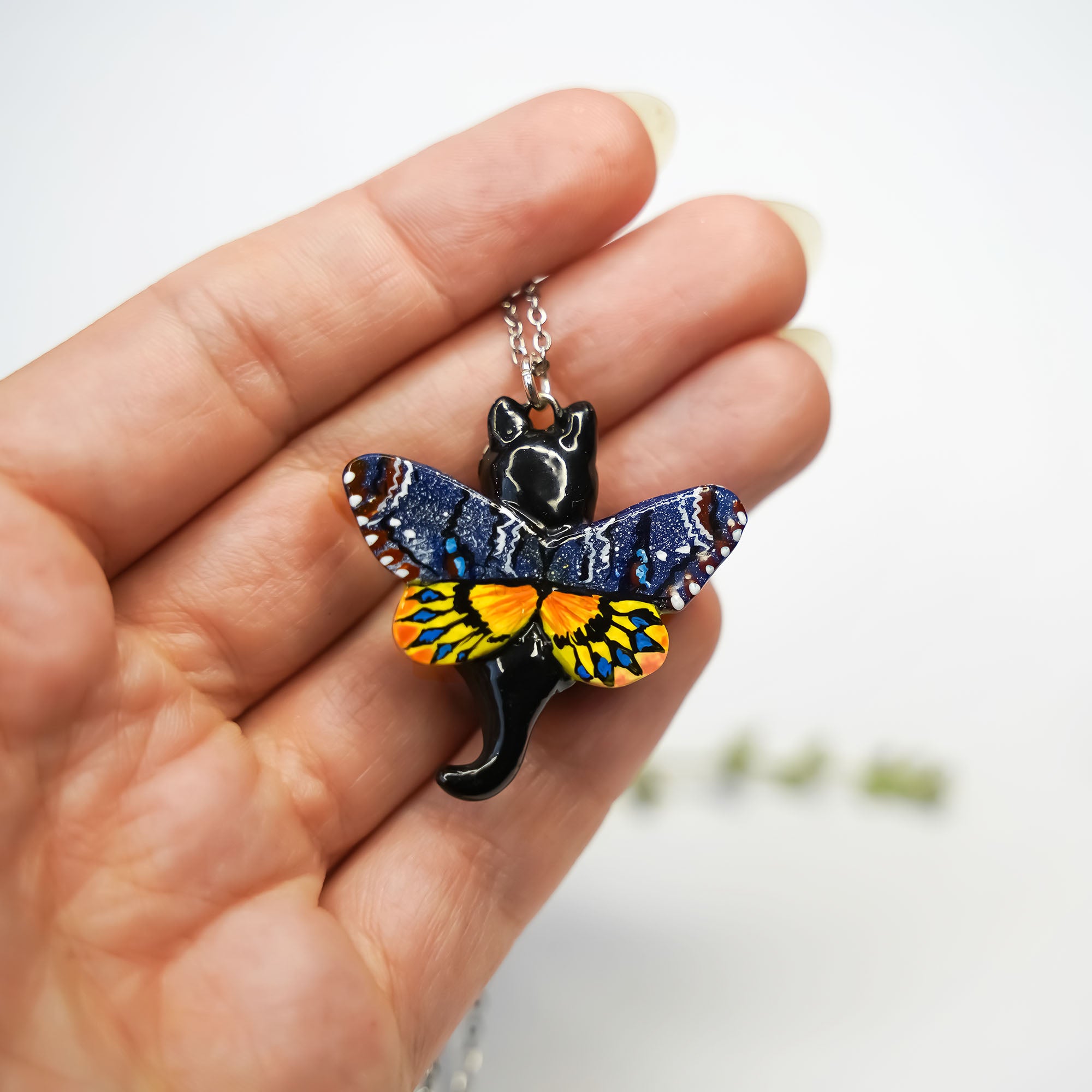 Death head black cat pendant