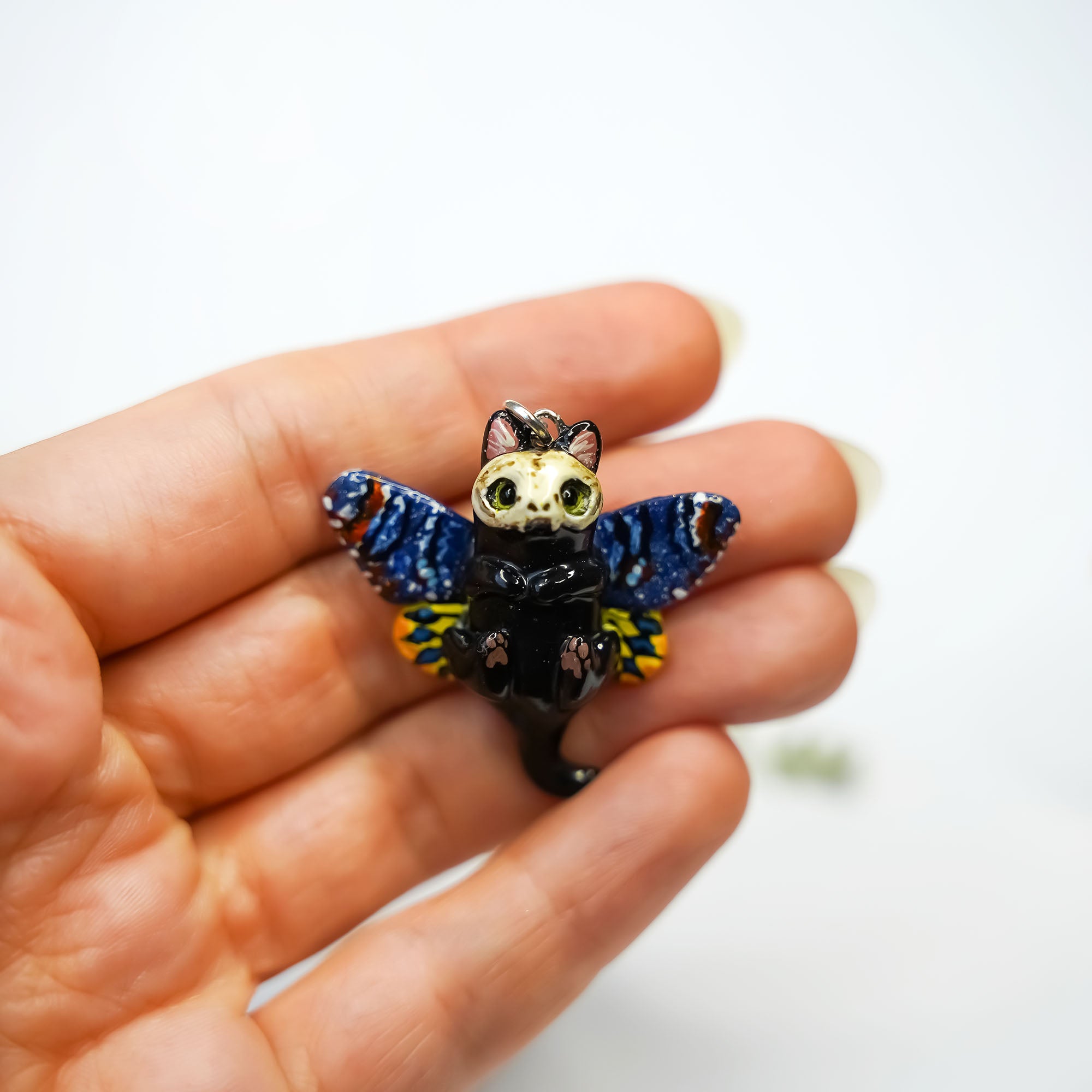 Death head black cat pendant