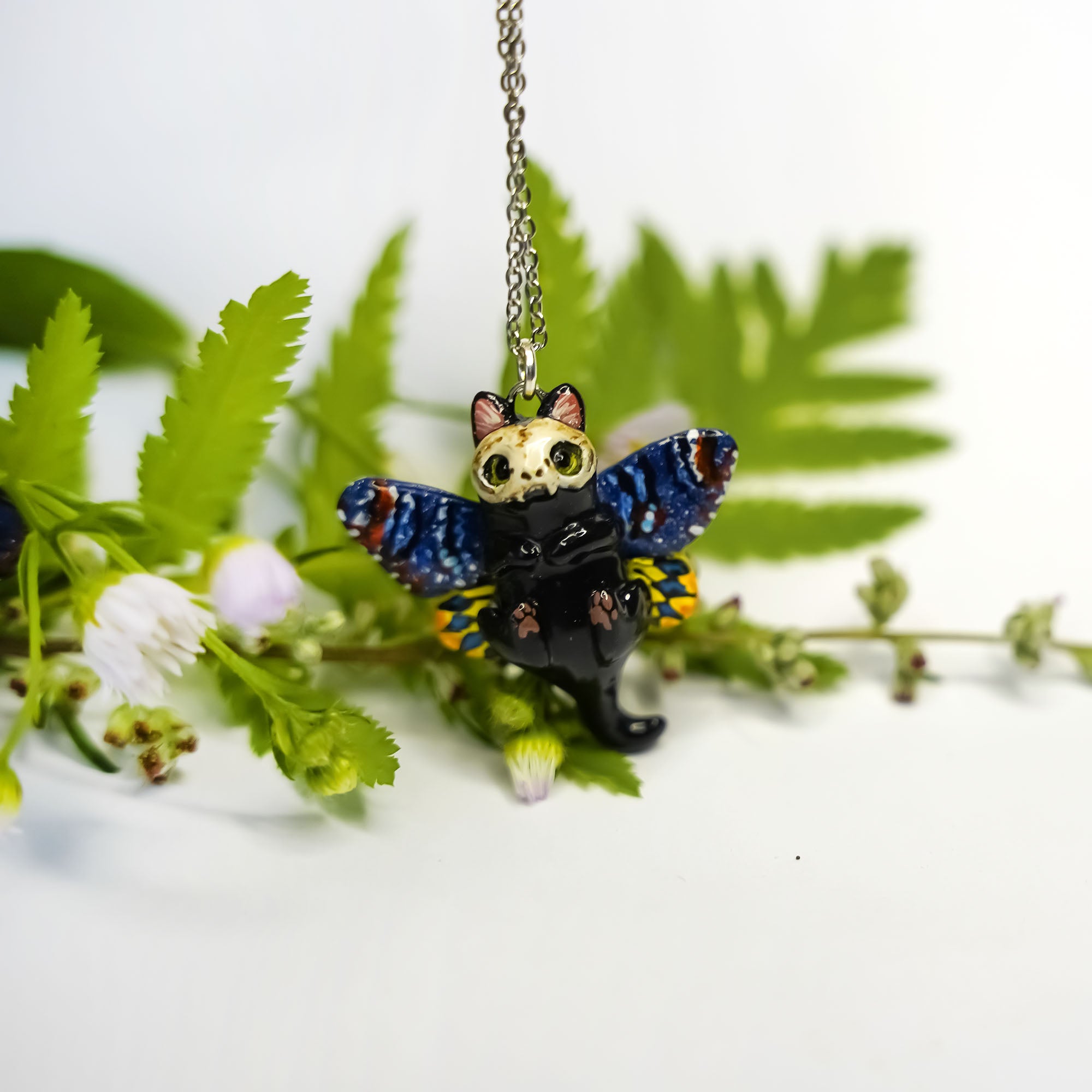 Death head black cat pendant