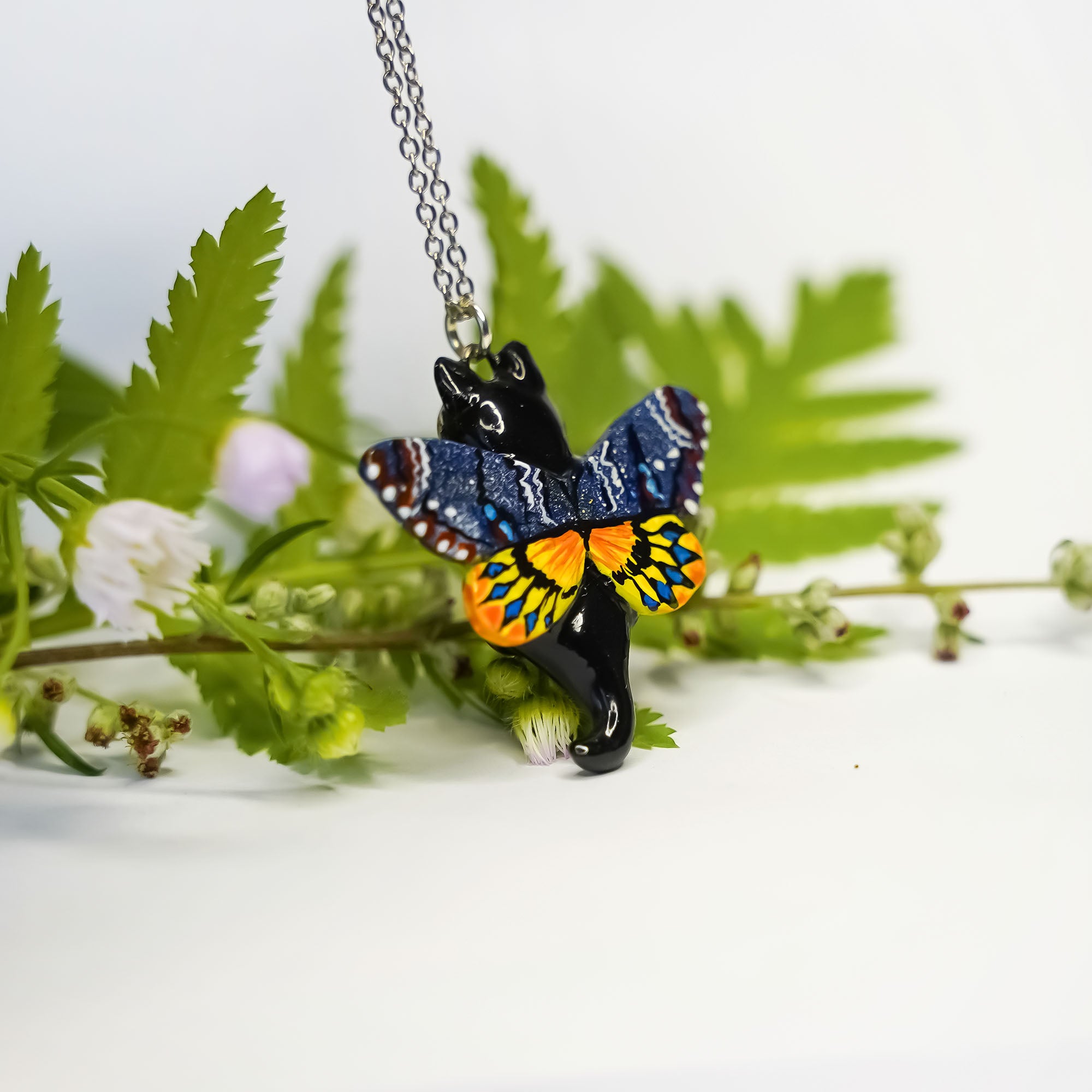 Death head black cat pendant