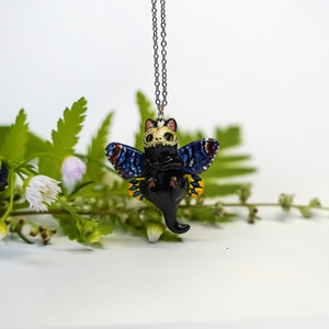 Death head black cat pendant