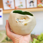 Ceramic flower pot with a stegosaurus
