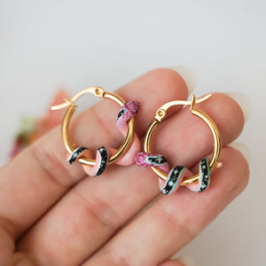 Mini matte pastel snake with shiny galaxy stripe earrings gold
