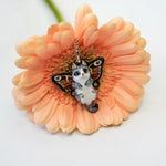 Grey and white cat with butterfly wings pendant