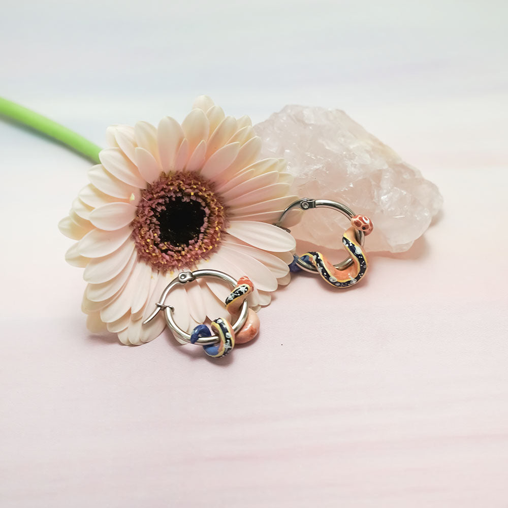 Mini galaxy pastel snake earrings - silver