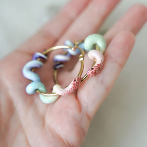 Rainbow pastel snake earrings gold