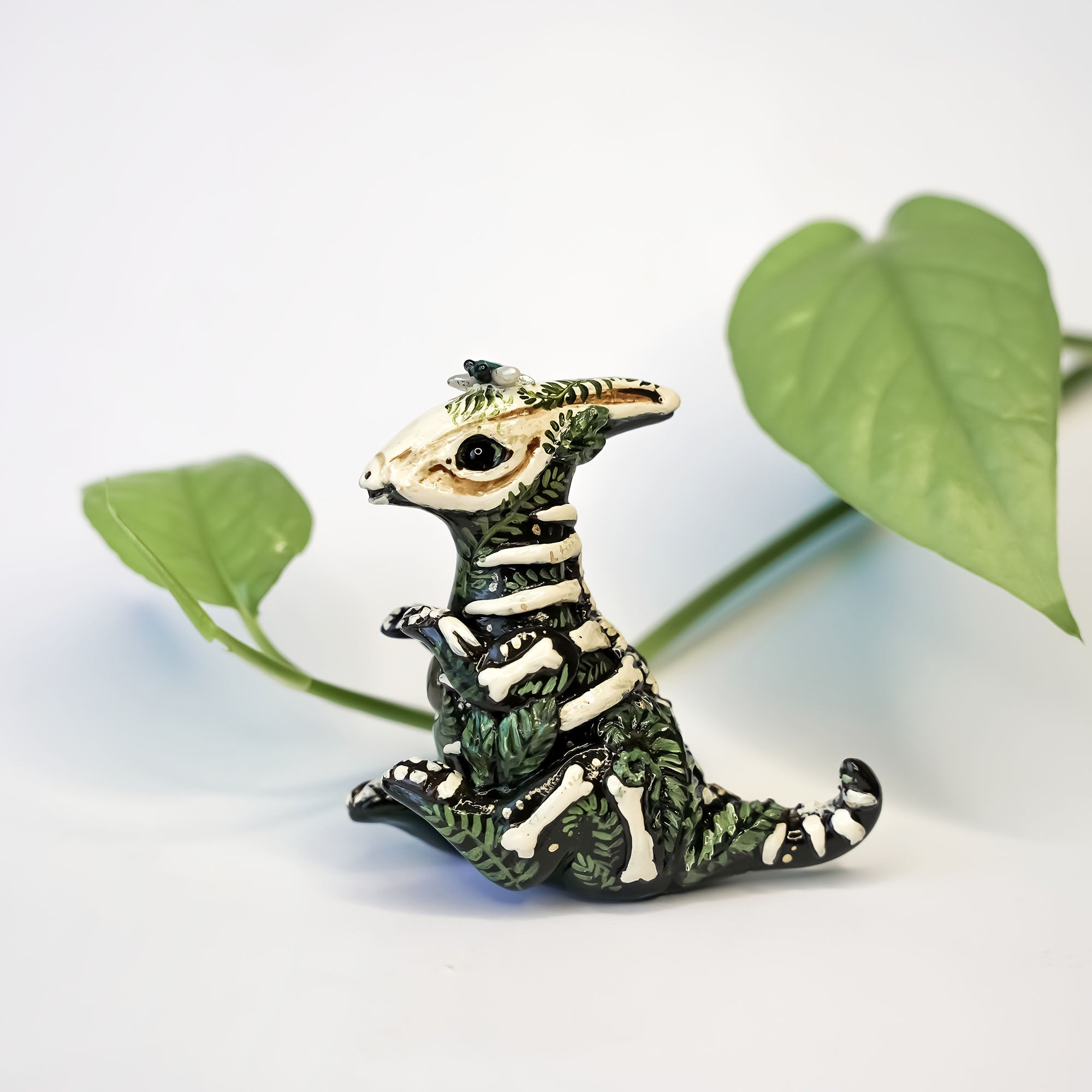 Parasaurolophus with labradorite fossil figurine