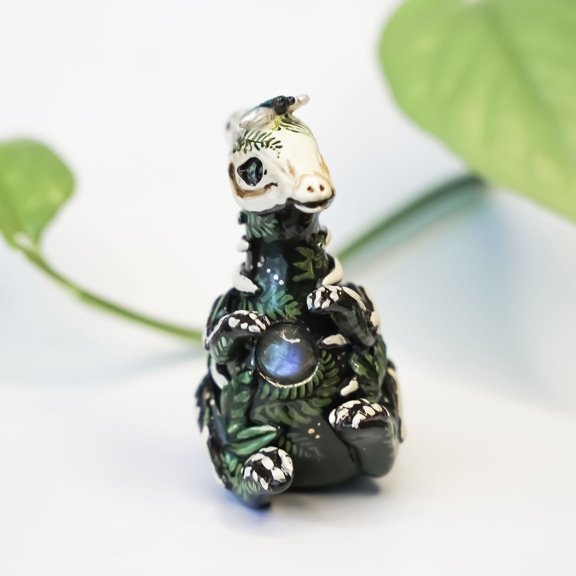 Parasaurolophus with labradorite fossil figurine
