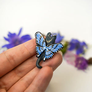 Grey cat with butterfly wings pendant