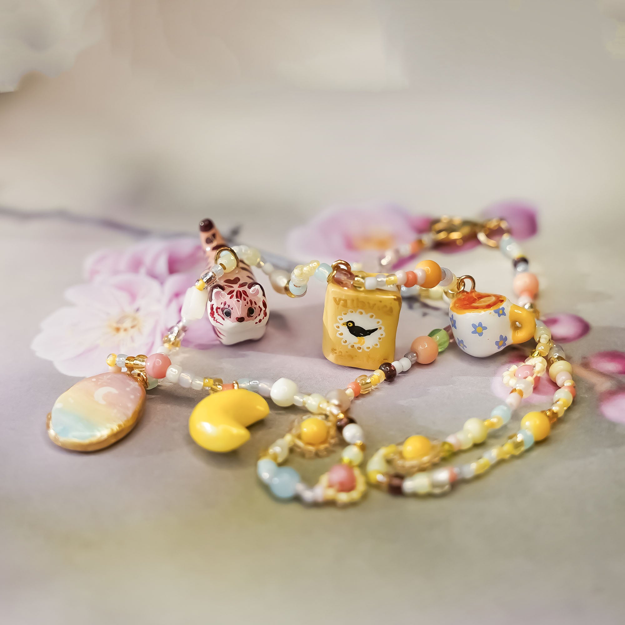 Pink Tiger - necklace with charms