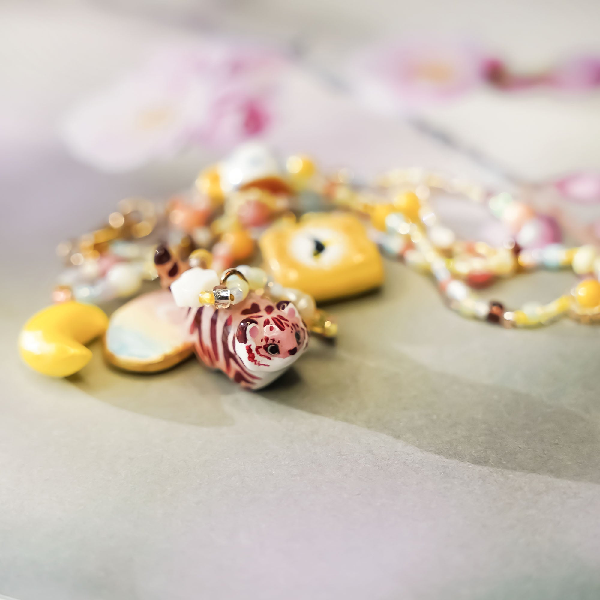 Pink Tiger - necklace with charms
