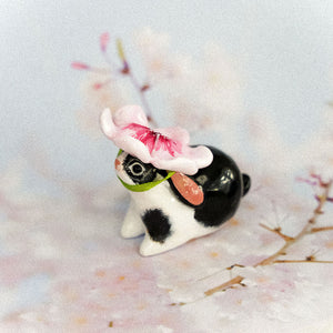 Black&white rabbits with cherry blossoms hats