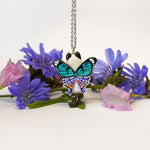 Siamese and white cat with butterfly wings pendant
