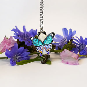 Siamese and white cat with butterfly wings pendant