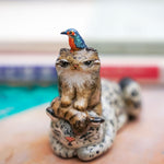 Snow leopard with annoying pallas cat and kingfisher