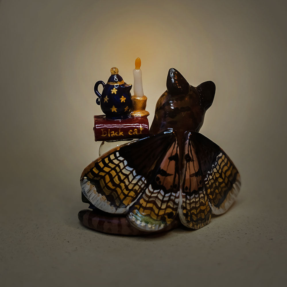 Tabby cat with dusty treasures