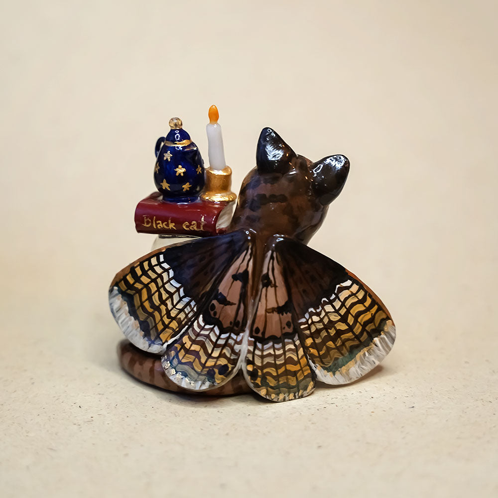 Tabby cat with dusty treasures