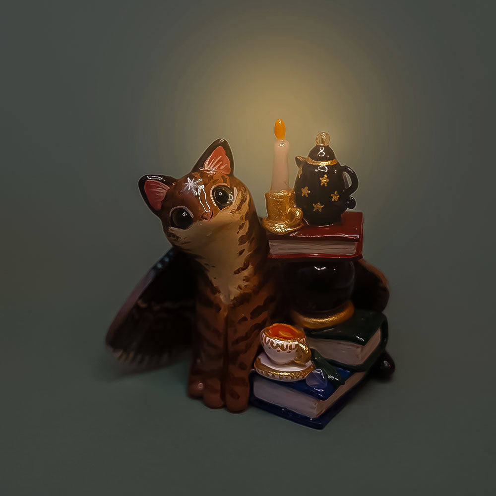 Tabby cat with dusty treasures