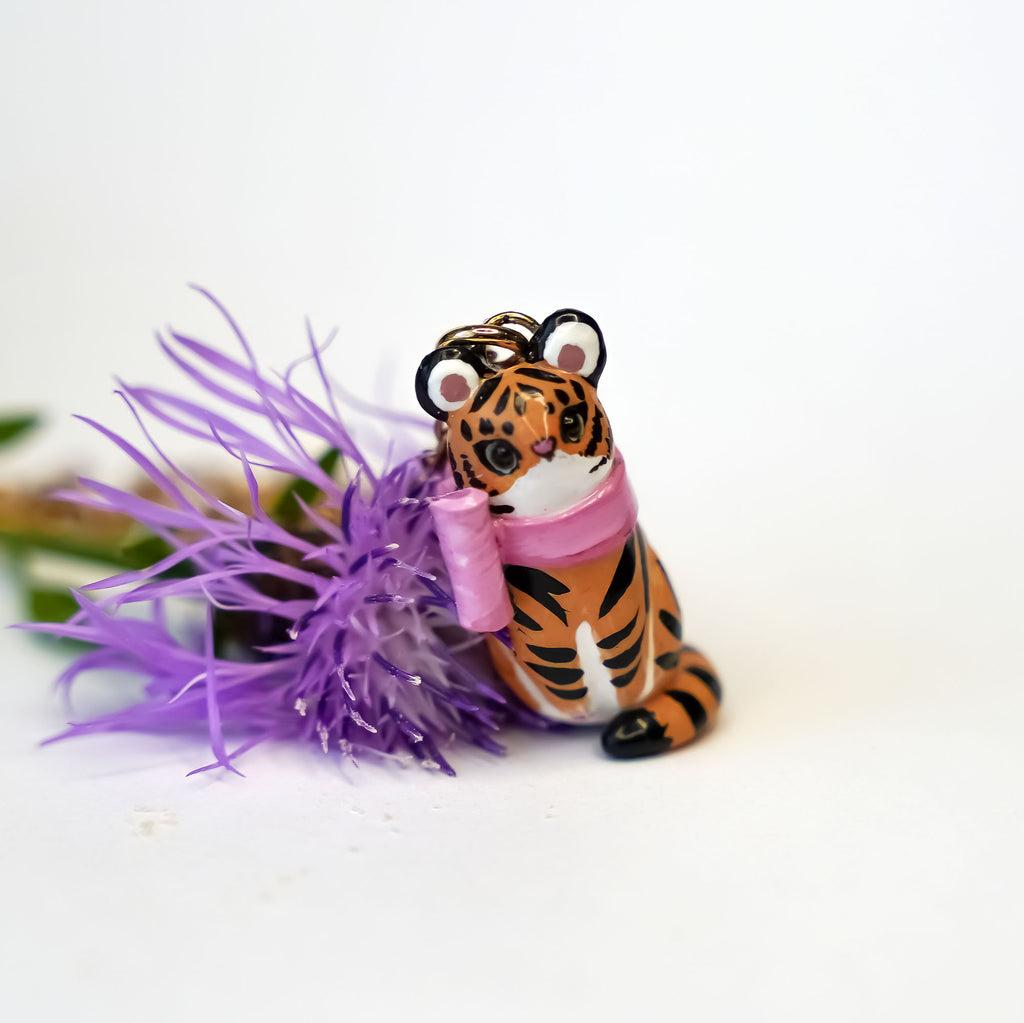 Tiger with a pink bow pendant