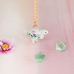Green T. Rex with flowers pendant