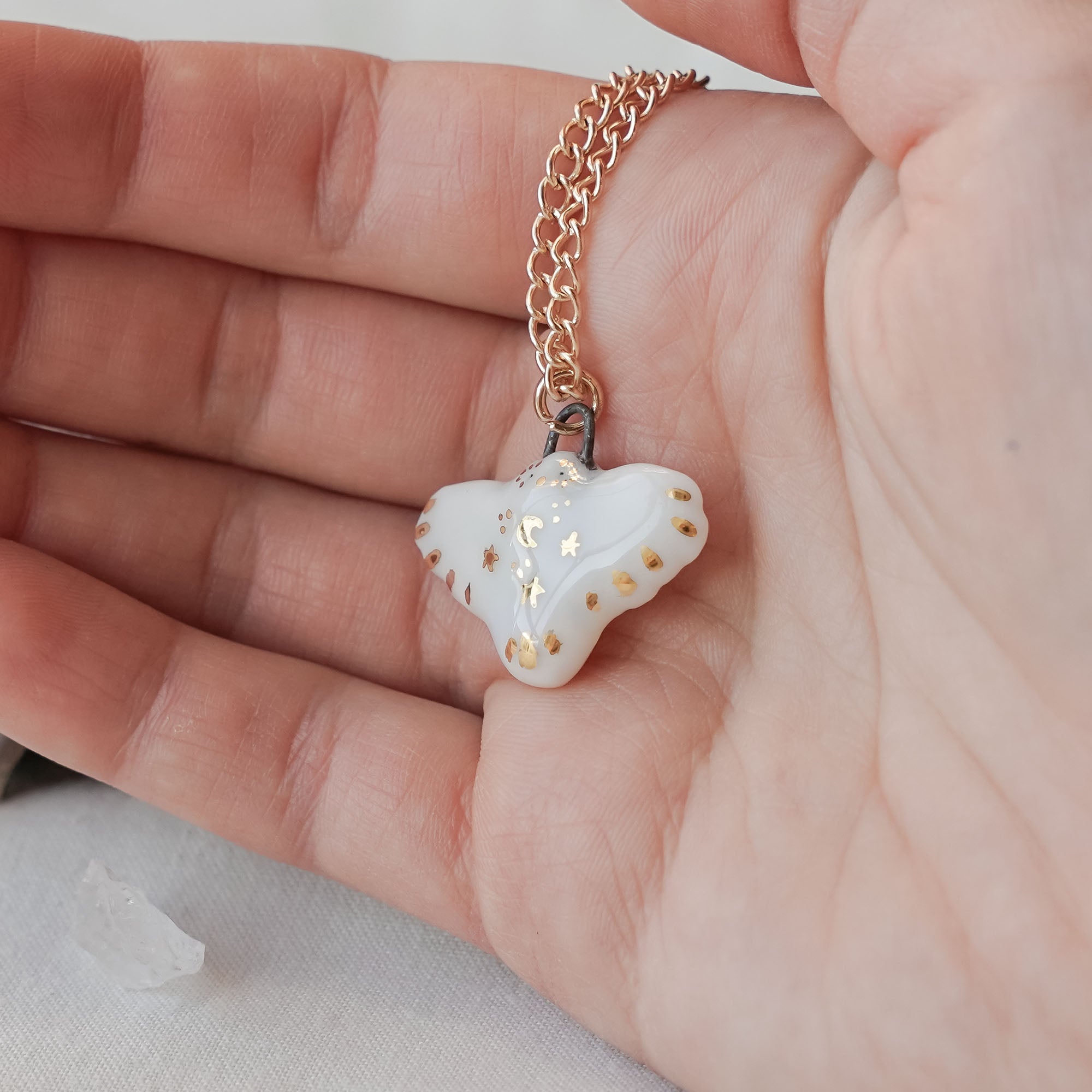 Porcelain owl with the moon and stars pendant