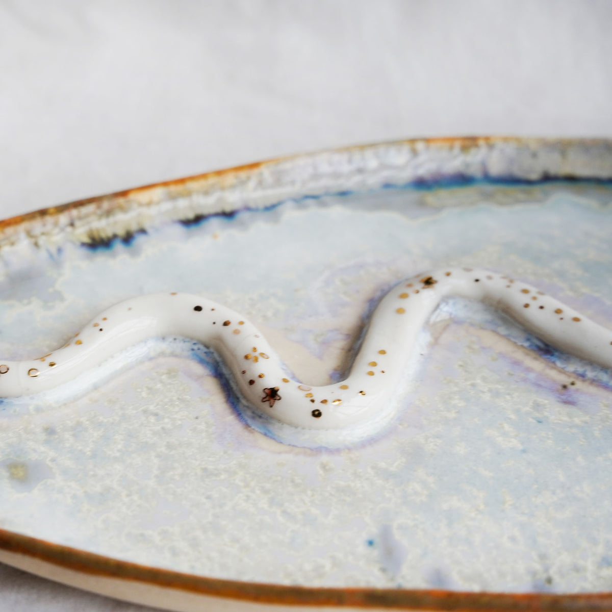 Jewelry tray with a snake, ceramic, porcelain, handmade
